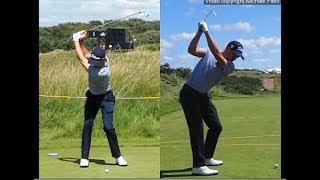 Justin Thomas golf swing  Long Iron faceon amp downtheline July 2017 [upl. by Aicekal]